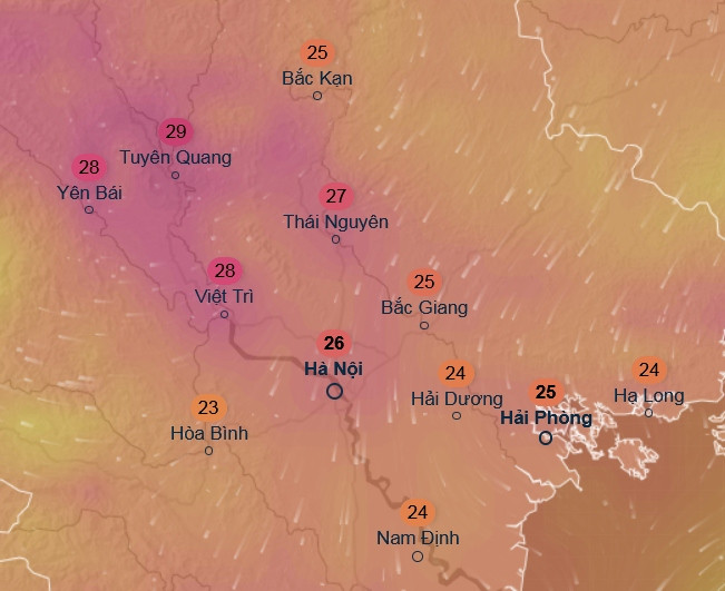 Dự báo nhiệt độ cảm nhận ở một số tỉnh thành miền Bắc vào chiều 13/4: Nhiều nơi chuyển mát. Ảnh: Ventusky, ICON. Dự báo nhiệt độ cảm nhận ở một số tỉnh thành miền Bắc vào chiều 13/4: Nhiều nơi chuyển mát. Ảnh: Ventusky, ICON.