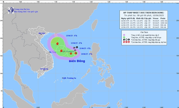 Dự báo của Trung tâm Dự báo Khí tượng Thủy văn Quốc gia của nước ta lúc 8h sáng nay, 10/6. Ảnh: KTTV. Dự báo của Trung tâm Dự báo Khí tượng Thủy văn Quốc gia của nước ta lúc 8h sáng nay, 10/6. Ảnh: KTTV.