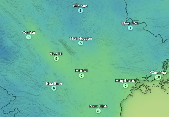 Nhiệt độ cảm nhận ở một số tỉnh thành miền Bắc vào sáng sớm 12/1. Ảnh: Zoom Earth, OpenStreetMap, ICON. Nhiệt độ cảm nhận ở một số tỉnh thành miền Bắc vào sáng sớm 12/1. Ảnh: Zoom Earth, OpenStreetMap, ICON.