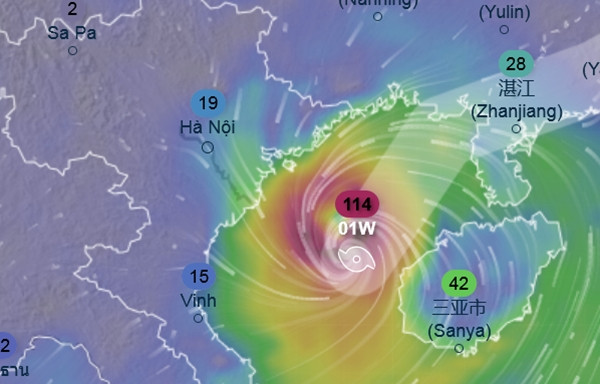 Mô hình GFS dự báo bão sẽ đi vào Vịnh Bắc Bộ, trong hình là dự báo cho thời điểm sáng 14/6. Ảnh: Ventusky, GFS.
