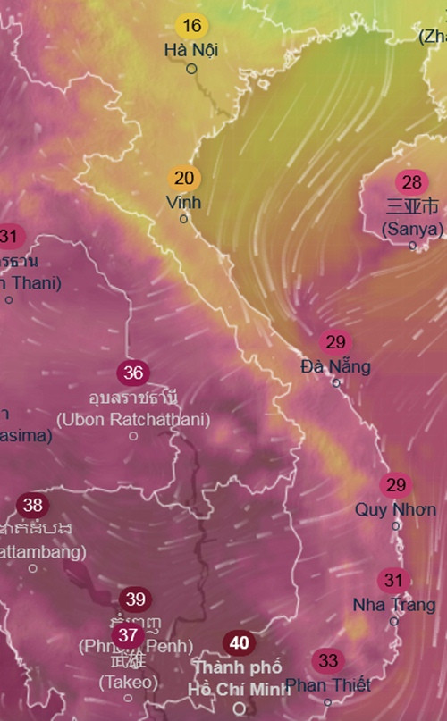 Dự báo nhiệt độ cảm nhận ở Thủ đô Hà Nội và TP.HCM chênh lệch cực lớn (23 - 24oC) vào thời điểm trưa, chiều ngày 30/3. Ảnh: Ventusky, ICON. Dự báo nhiệt độ cảm nhận ở Thủ đô Hà Nội và TP.HCM chênh lệch cực lớn (23 - 24oC) vào thời điểm trưa, chiều ngày 30/3. Ảnh: Ventusky, ICON.