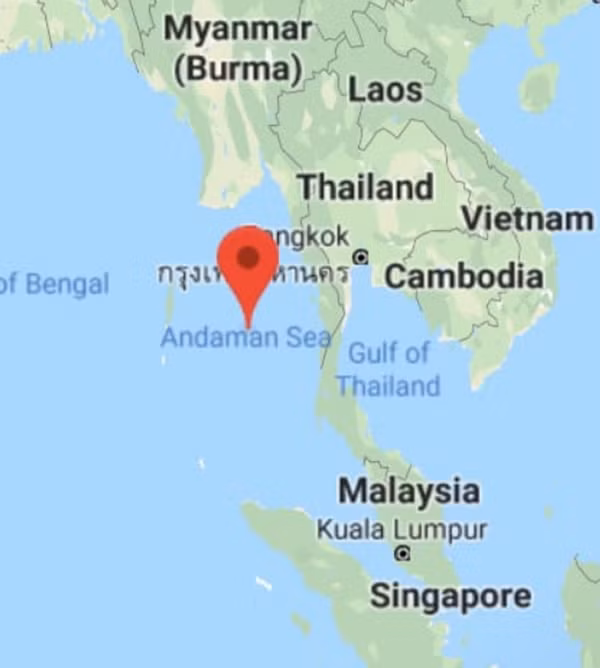 Một chuyên gia ở Thái Lan cảnh báo về khả năng có một vụ phun trào núi lửa ở dưới biển Andaman (Andaman Sea). Ảnh: Google Maps.