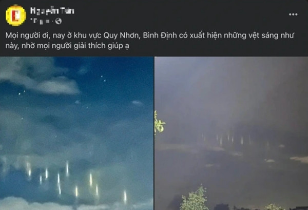 Hình ảnh những cột sáng trên bầu trời ở Quy Nhơn. Ảnh: Facebook. Hình ảnh những cột sáng trên bầu trời ở Quy Nhơn. Ảnh: Facebook.