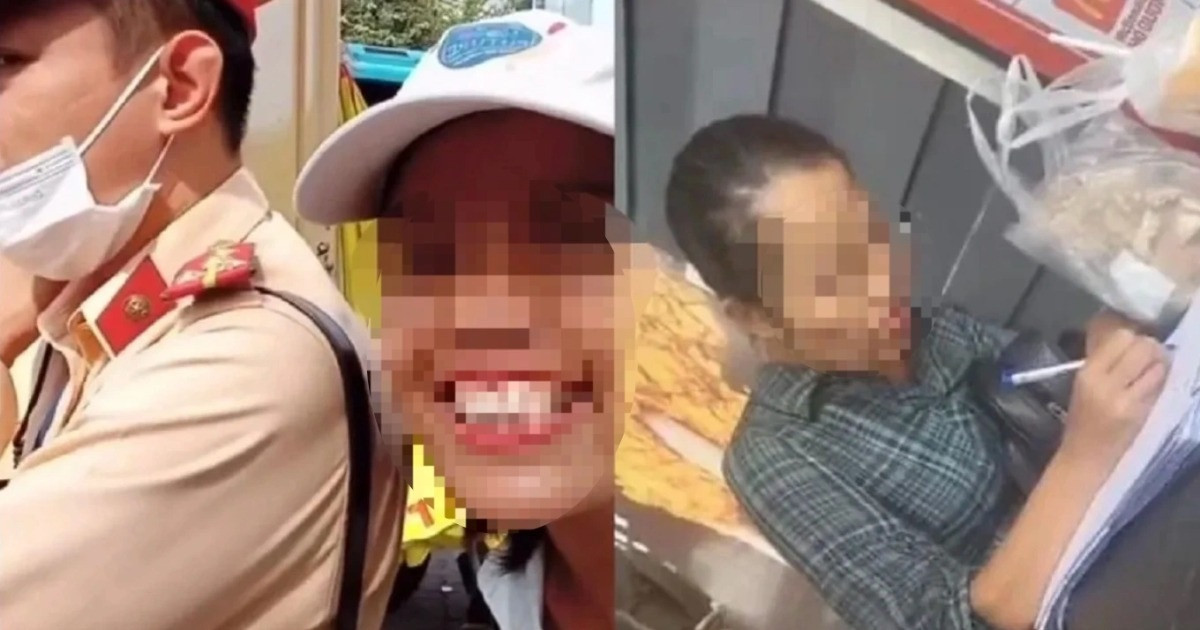 Người phụ nữ có hành động trêu ghẹo, "tỏ tình" với cảnh sát giao thông (Ảnh: Cắt từ clip). Người phụ nữ có hành động trêu ghẹo, "tỏ tình" với cảnh sát giao thông (Ảnh: Cắt từ clip).