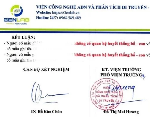 Sau khi xét nghiệm ADN, ông L. phát hiện 2 con trai không phải của mình. Ảnh chụp màn hình.