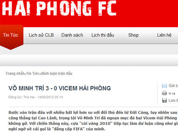 Bài viết nhạo báng trọng tài Võ Minh Trí.. Bài viết nhạo báng trọng tài Võ Minh Trí.