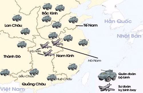 Sơ đồ bố trí lực lượng lục quân Trung Quốc. Đồ họa: Hoàng Đình (Thanh Niên) 