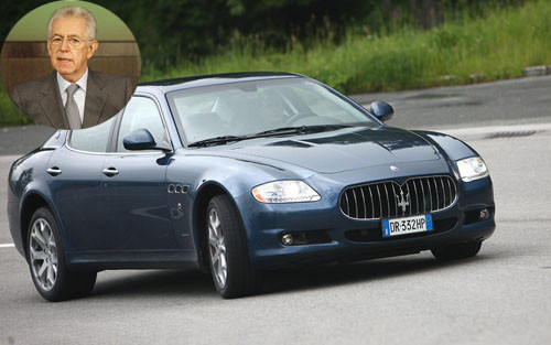 Thủ tướng Italy Mario Monti lại chọn siêu xe Maserati Quattroporte. Italy chọn “hàng nội” làm phương tiện di chuyển chính thức của các nguyên thủ quốc gia. Là chiếc xe sang trọng và kiểu cách, Maserati được cho là lựa chọn hàng đầu. Xe được trang bị khối động cơ V8 4,7 lít cho công suất 440 mã lực