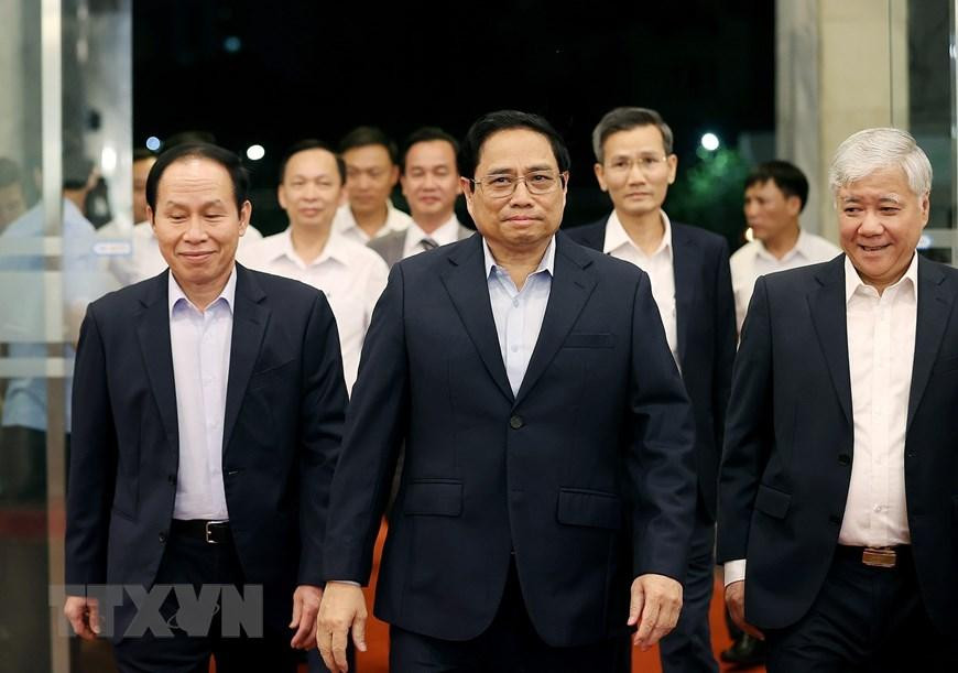 Thủ tướng Phạm Minh Chính đến dự chương trình 'Cả nước chung tay vì người nghèo' năm 2022. Chương trình là hoạt động thiết thực nhằm hưởng ứng phong trào thi đua 'Vì người nghèo-Không để ai bị bỏ lại phía sau' do Thủ tướng Chính phủ phát động và phát động Tháng cao điểm 'Vì người nghèo' năm 2022. (Ảnh: Dương Giang/TTXVN)