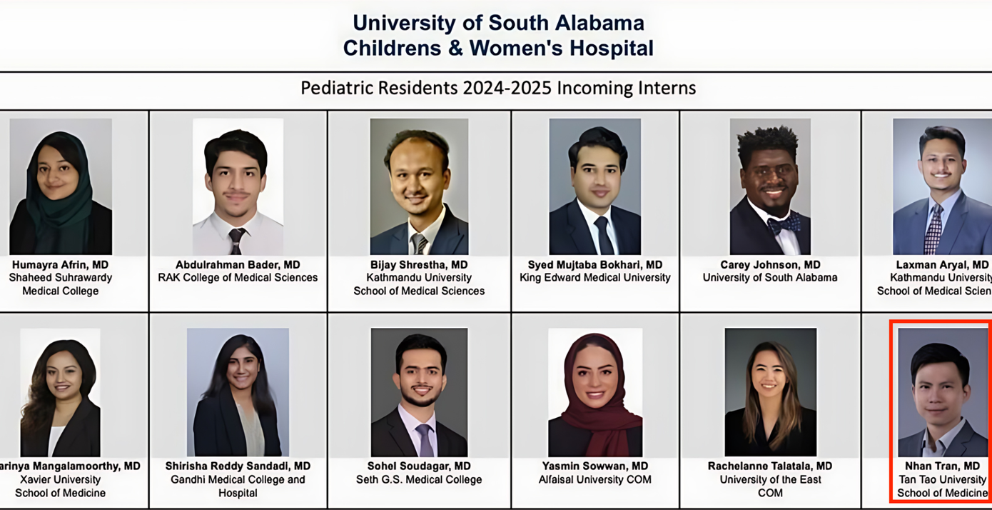 Bác sĩ Trần Trọng Nhân - Đại học Tân Tạo được thông báo trúng tuyển trên bài viết của USA Pediatric Residency (góc dưới bên phải).