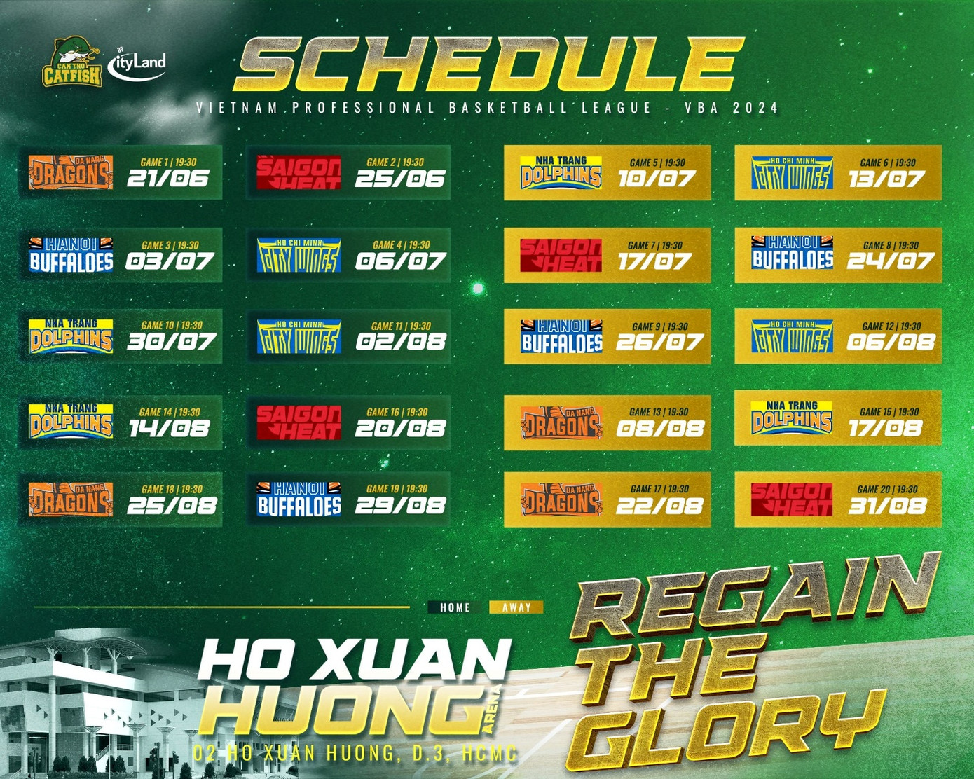 Lịch thi đấu của Cantho Catfish mùa giải VBA 2024. Lịch thi đấu của Cantho Catfish mùa giải VBA 2024.
