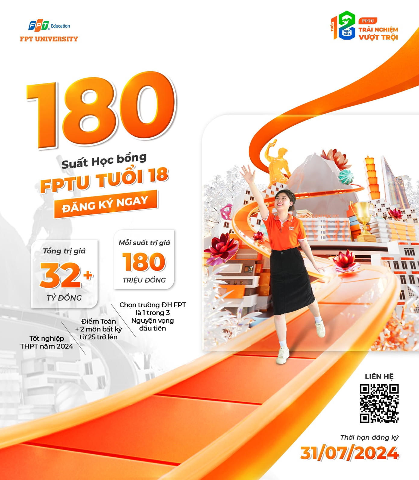 Trường Đại học FPT triển khai 180 suất “Học bổng FPTU Tuổi 18” với tổng trị giá lên đến 32 tỷ đồng