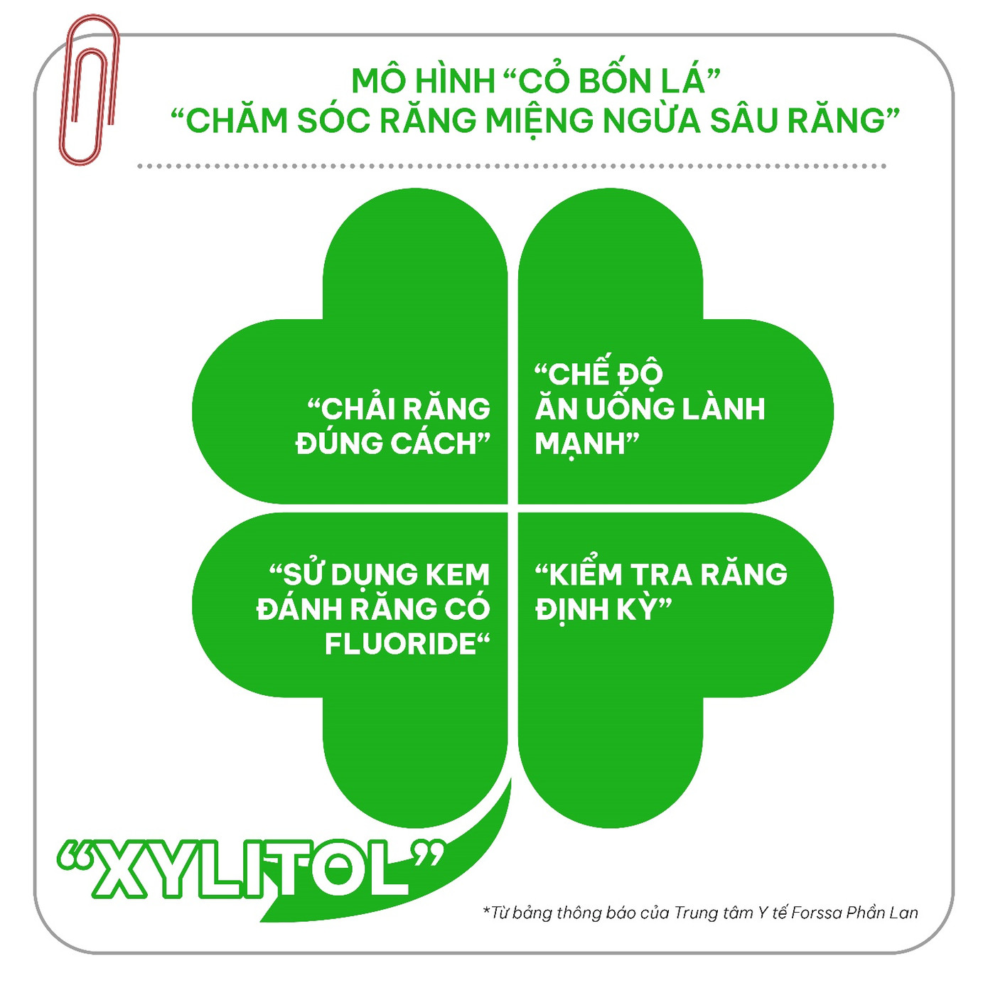 Mô hình “cỏ bốn lá” về khái nghiệm nha khoa dự phòng sâu răng của Phần Lan