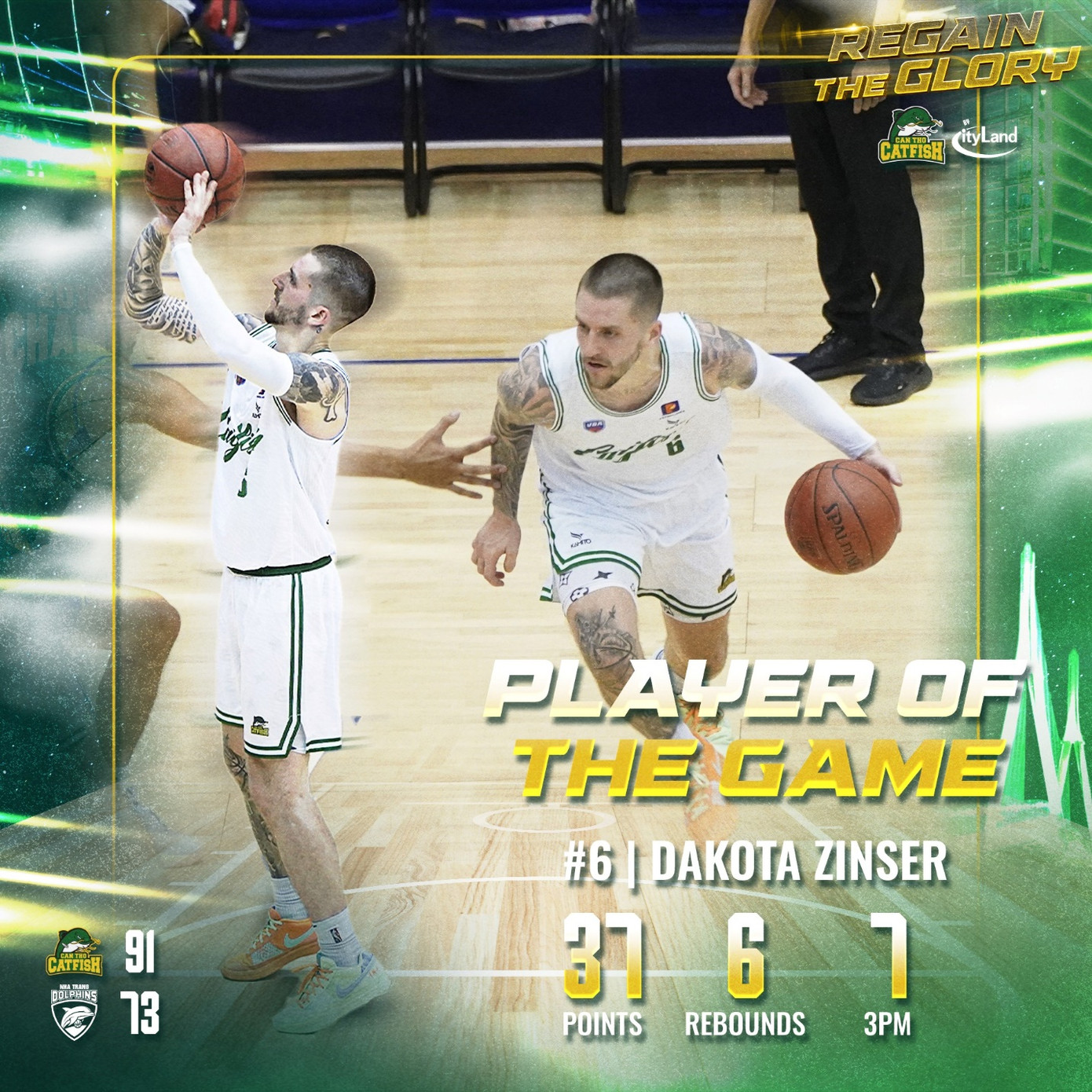 Dakota Zinser (Cantho Catfish) ghi 37 điểm trước Nha Trang Dolphins. Dakota Zinser (Cantho Catfish) ghi 37 điểm trước Nha Trang Dolphins.