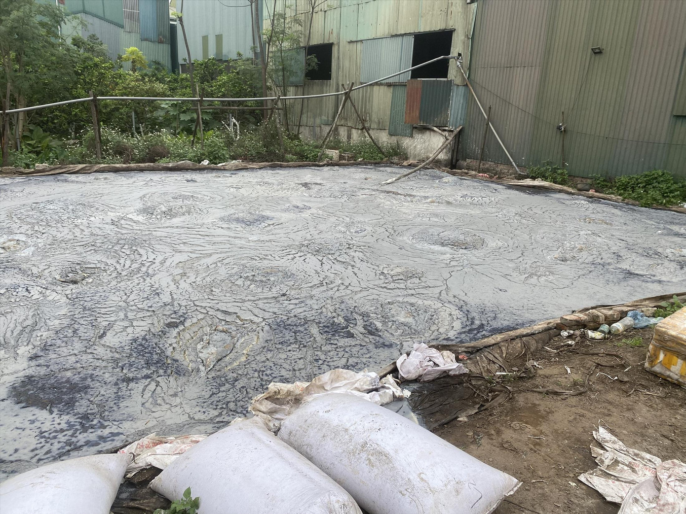 Bể chất thải lộ thiên, không được xử lý của cơ sở sản xuất sắn tại xã Dương Liễu