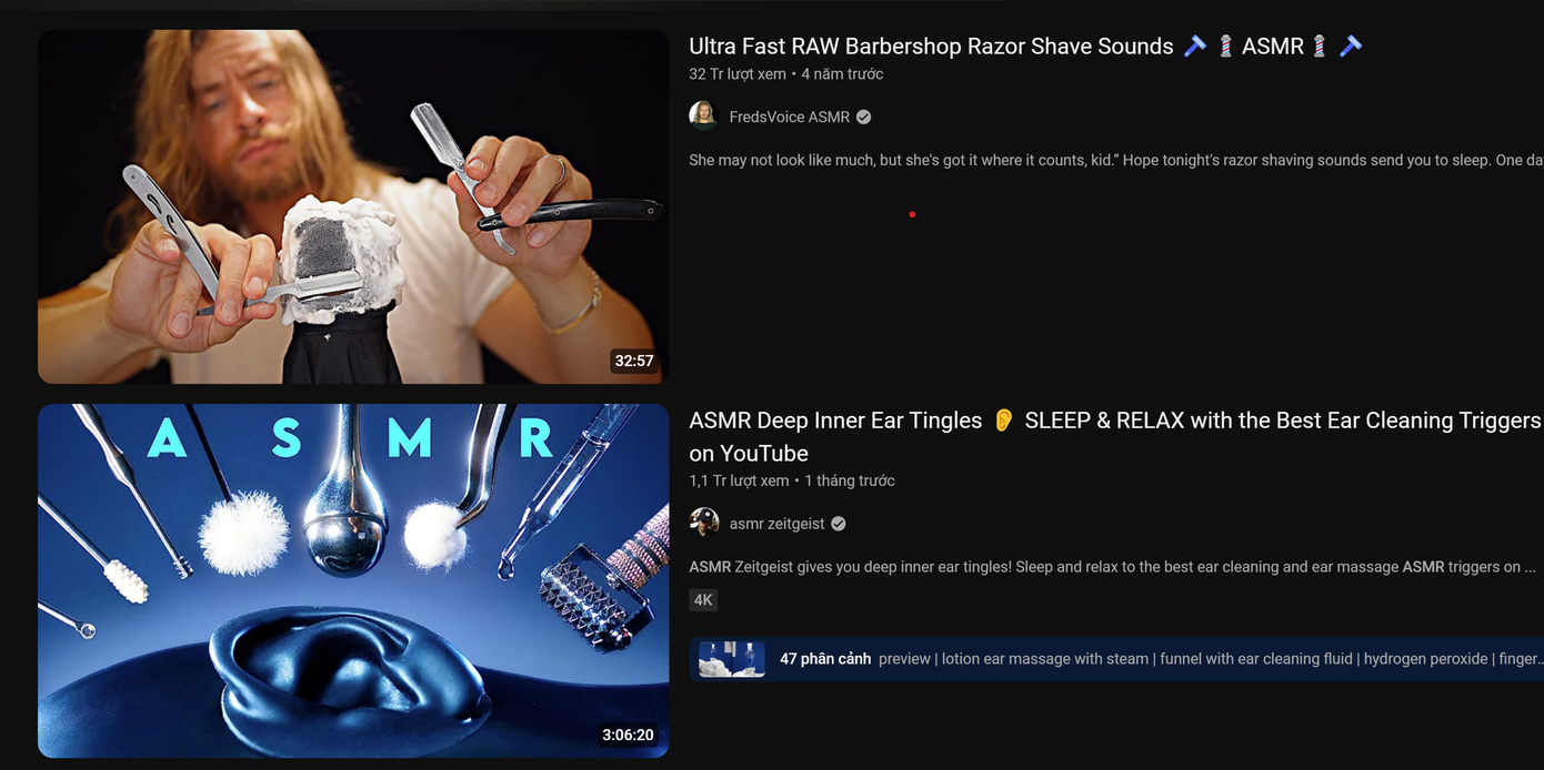 Những clip ASMR thu hút hàng triệu, chục triệu lượt xem trên nền tảng Youtube (Ảnh màn hình). Những clip ASMR thu hút hàng triệu, chục triệu lượt xem trên nền tảng Youtube (Ảnh màn hình).