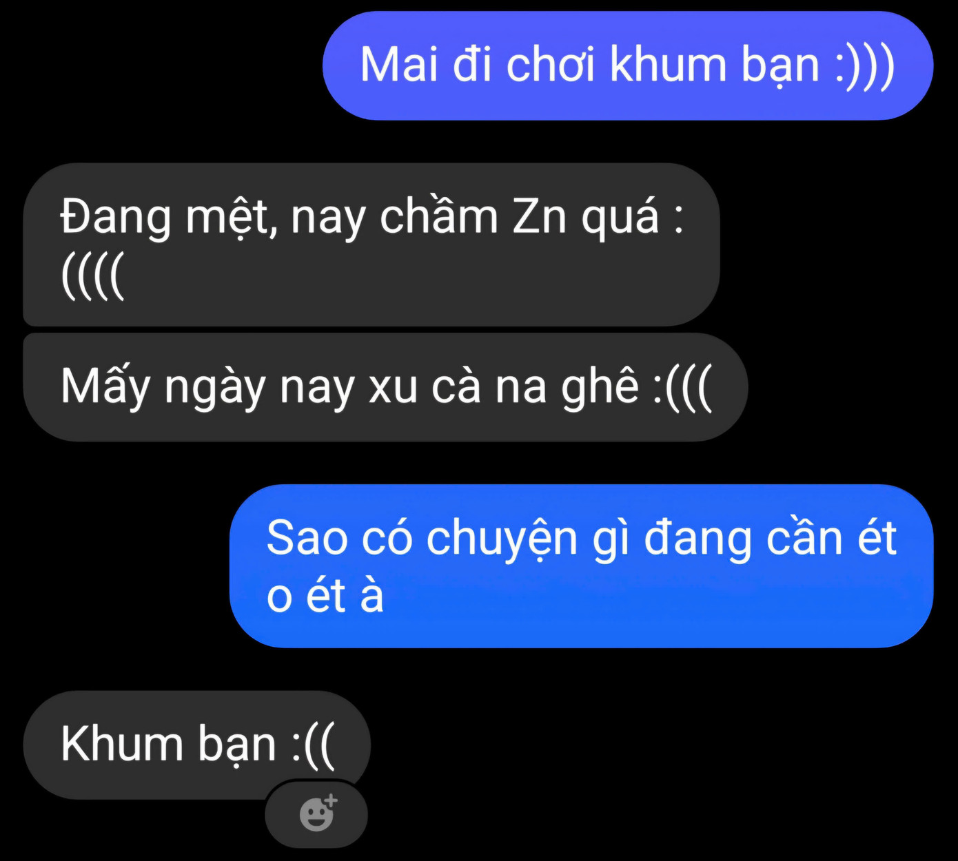Một đoạn chát của các bạn trẻ sử dụng tiếng lóng. (Ảnh chụp màn hình) Một đoạn chát của các bạn trẻ sử dụng tiếng lóng. (Ảnh chụp màn hình)