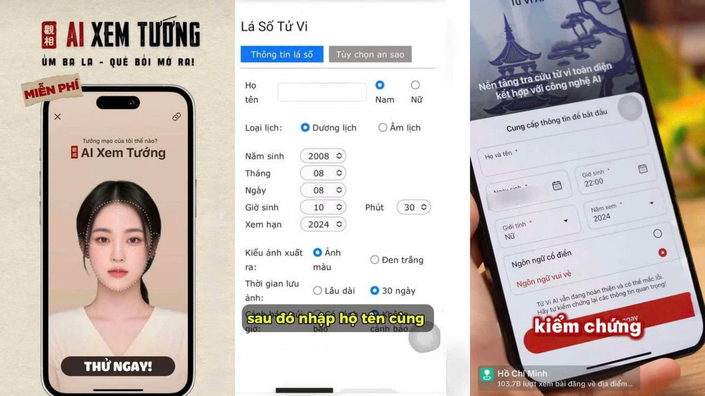 Một số phần mềm xem bói tích hợp AI. (Ảnh chụp màn hình)