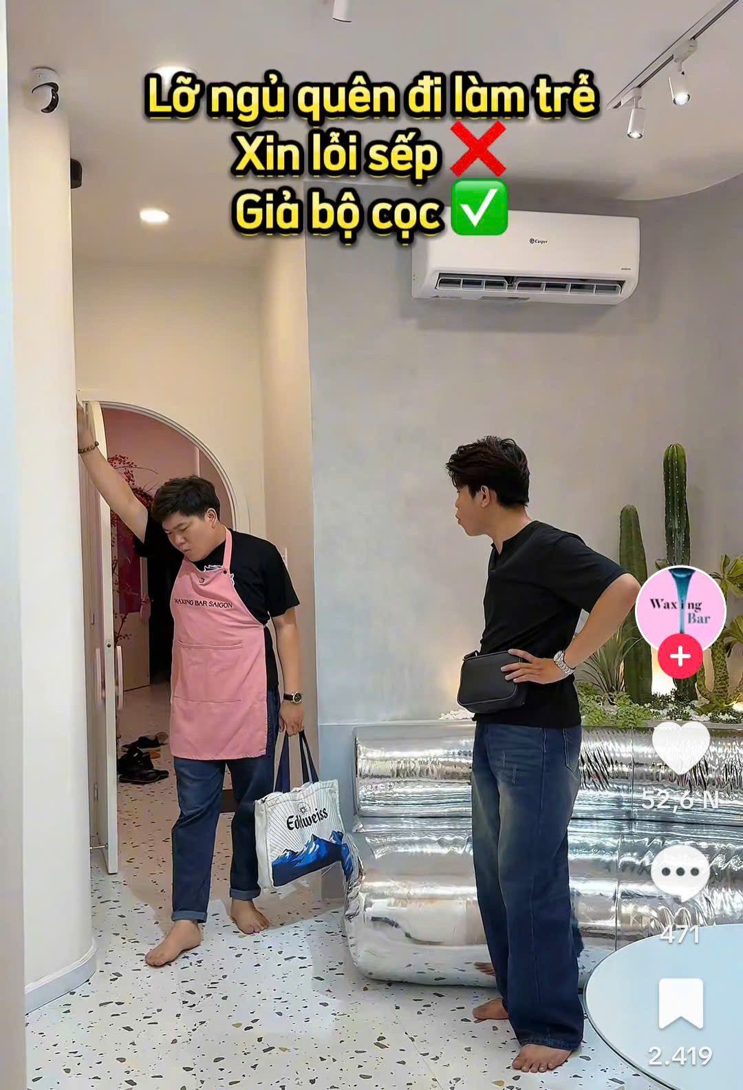 Bạn trẻ "diễn sâu" để trốn trách nhiệm đi muộn: Nguồn: @waxingbarsaigon