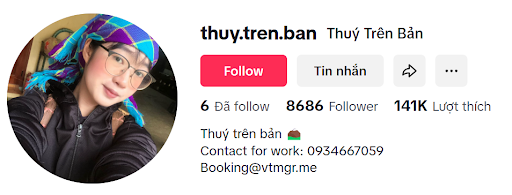Kênh TikTok của Thúy.