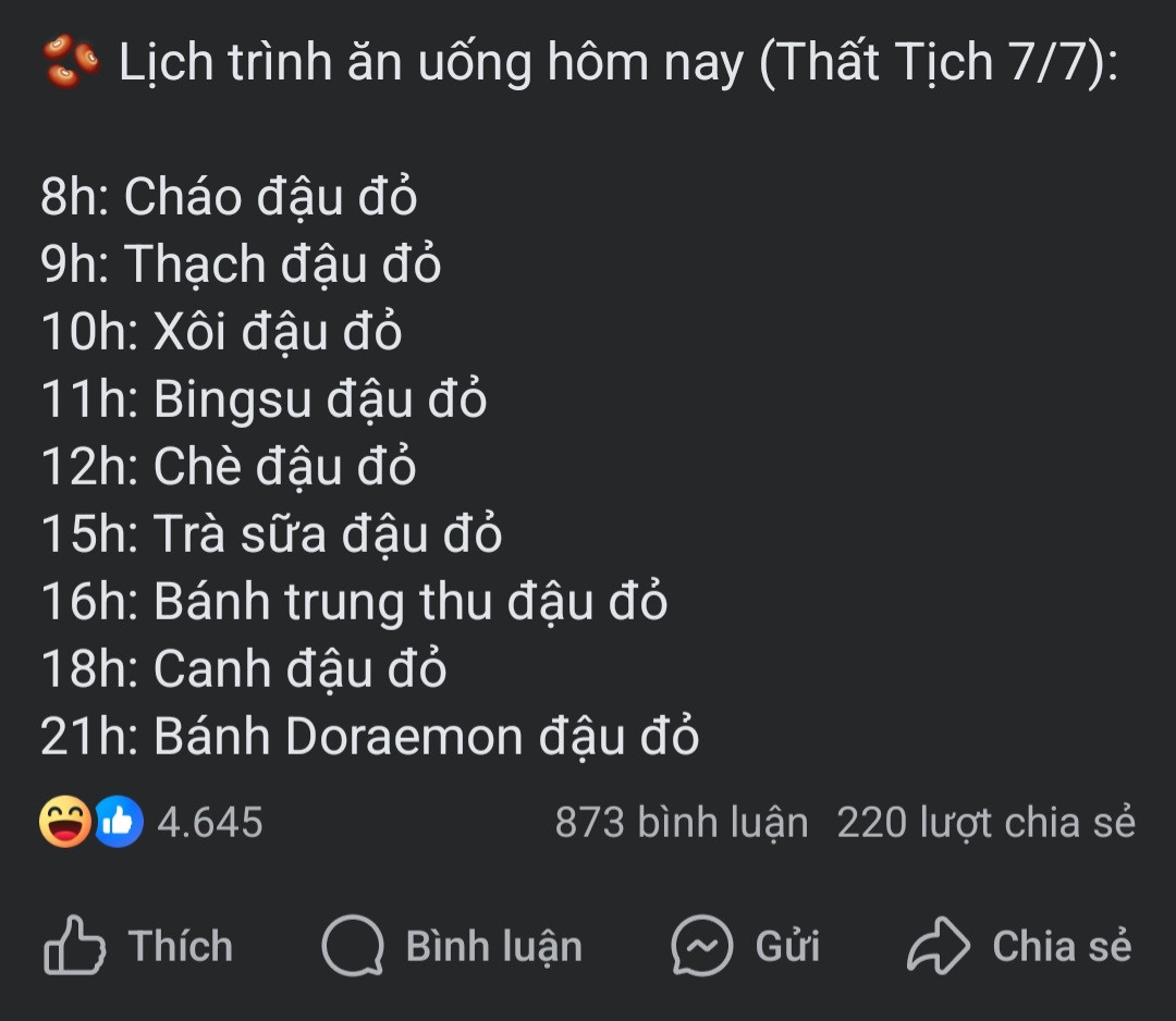 Một thực đơn đươc tích cực gợi ý trên mạng xã hội. Một thực đơn đươc tích cực gợi ý trên mạng xã hội.