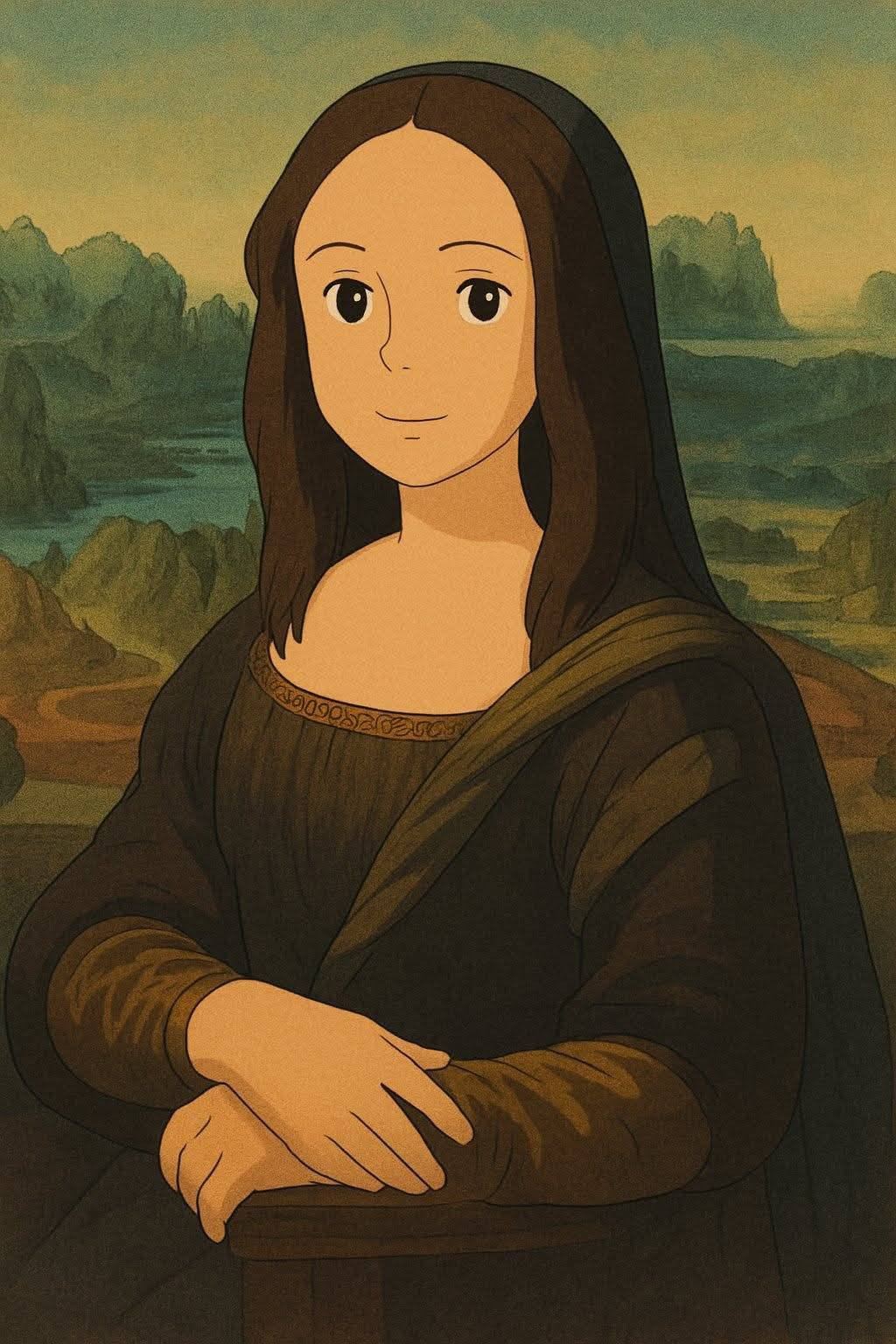 Bức tranh Nàng Mona Lisa theo phong cách hoạt hình Ghibli. (Ảnh: Mạng xã hội)