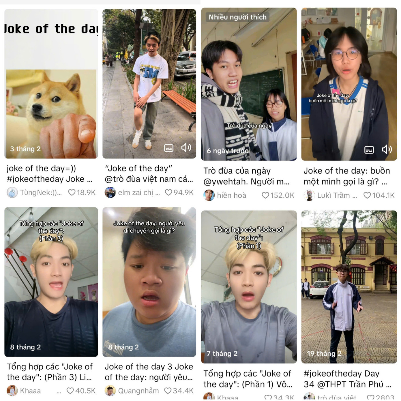 Các video "đu" trend đều đạt lượng tương tác "khủng" trên TikTok. (Ảnh chụp màn hình)