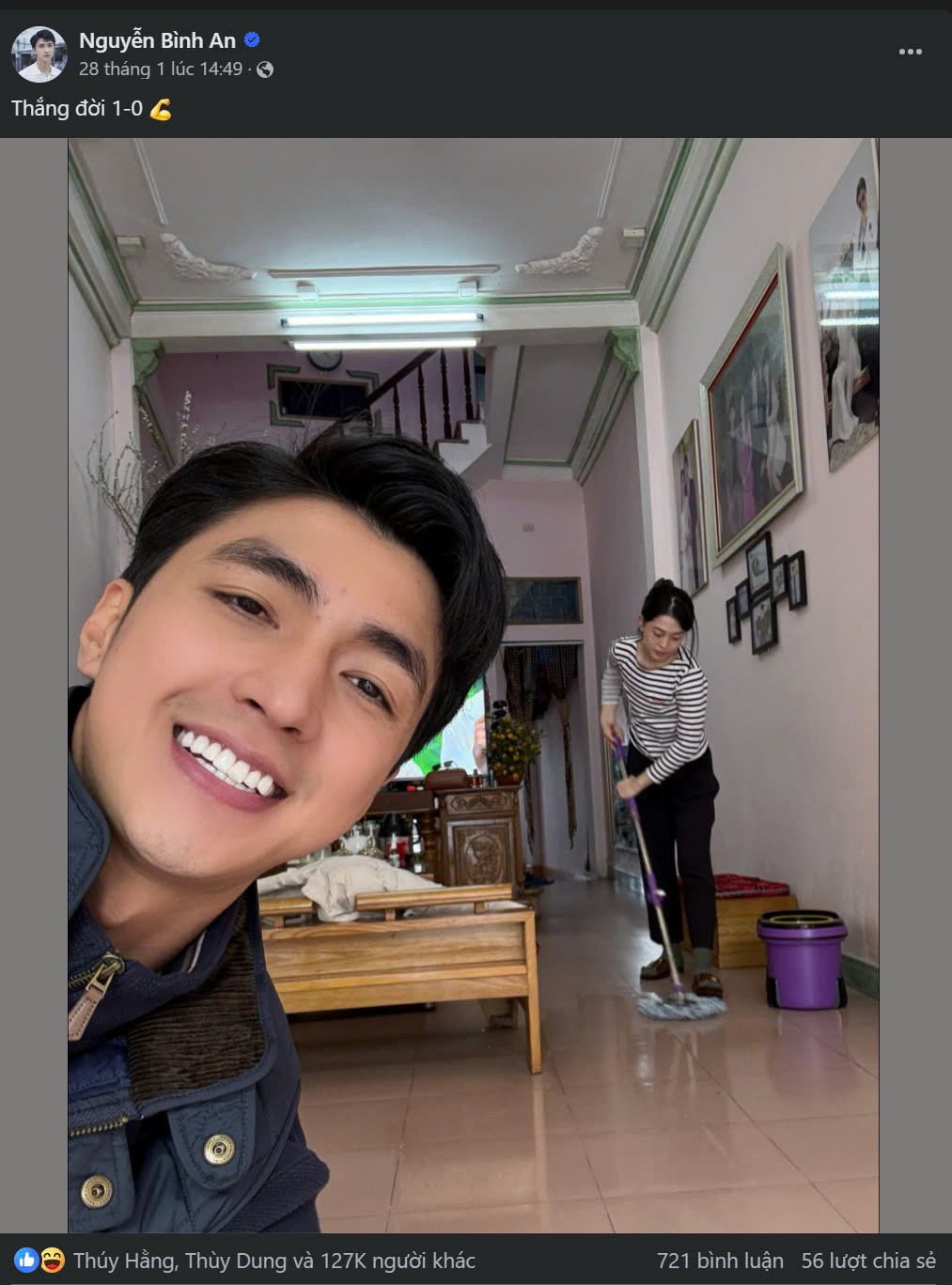 Nam diễn viên Bình An đu trend "thắng đời" nhận được lượt tương tác khủng. (Ảnh chụp màn hình)