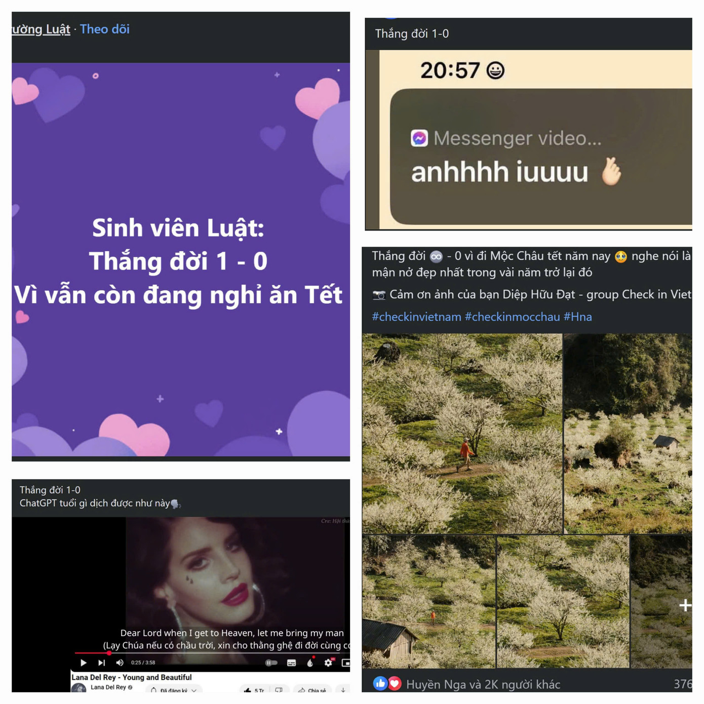 Trào lưu "thắng đời" nổi rần rần trên các nền tảng mạng xã hội những ngày qua. (Ảnh chụp màn hình).
