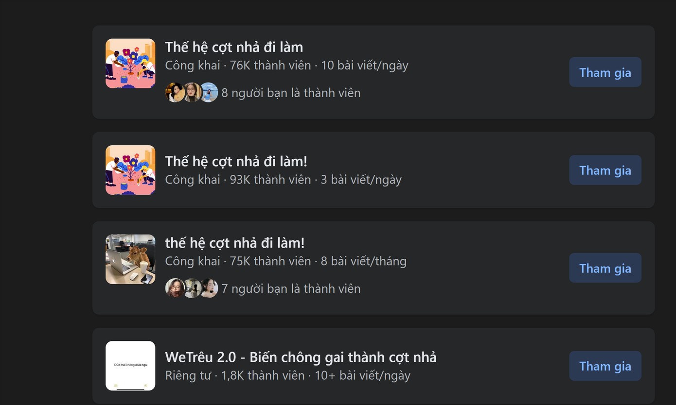 Những hội nhóm về thế hệ cợt nhả có số lượng thành viên "khủng". (Ảnh: Chụp màn hình)