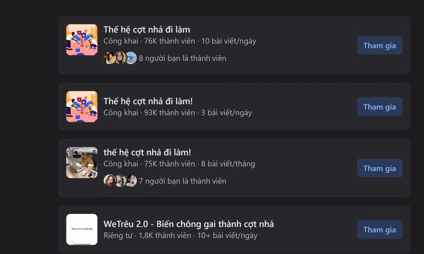 Những hội nhóm về thế hệ cợt nhả có số lượng thành viên "khủng". (Ảnh: Chụp màn hình)