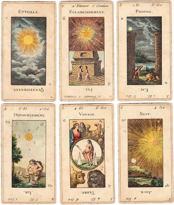 Bộ bài tarot Ai Cập của Alliette, một trong những bộ bài đầu tiên được thiết kế chuyên để chiêm đoán. (Nguồn: Tero Goldenhill)