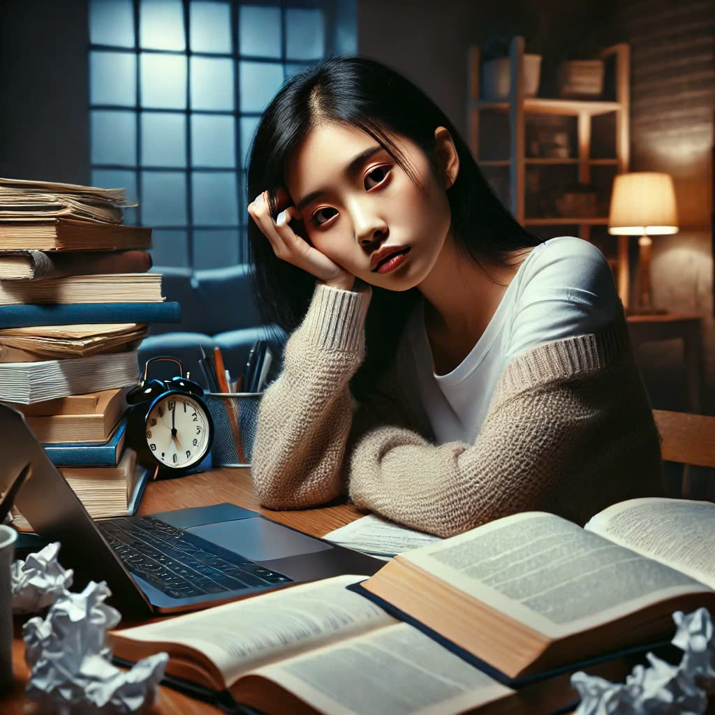 Nhiều bạn trẻ hiện nay "cháy rụi" trước áp lực. (Ảnh minh họa bởi AI)