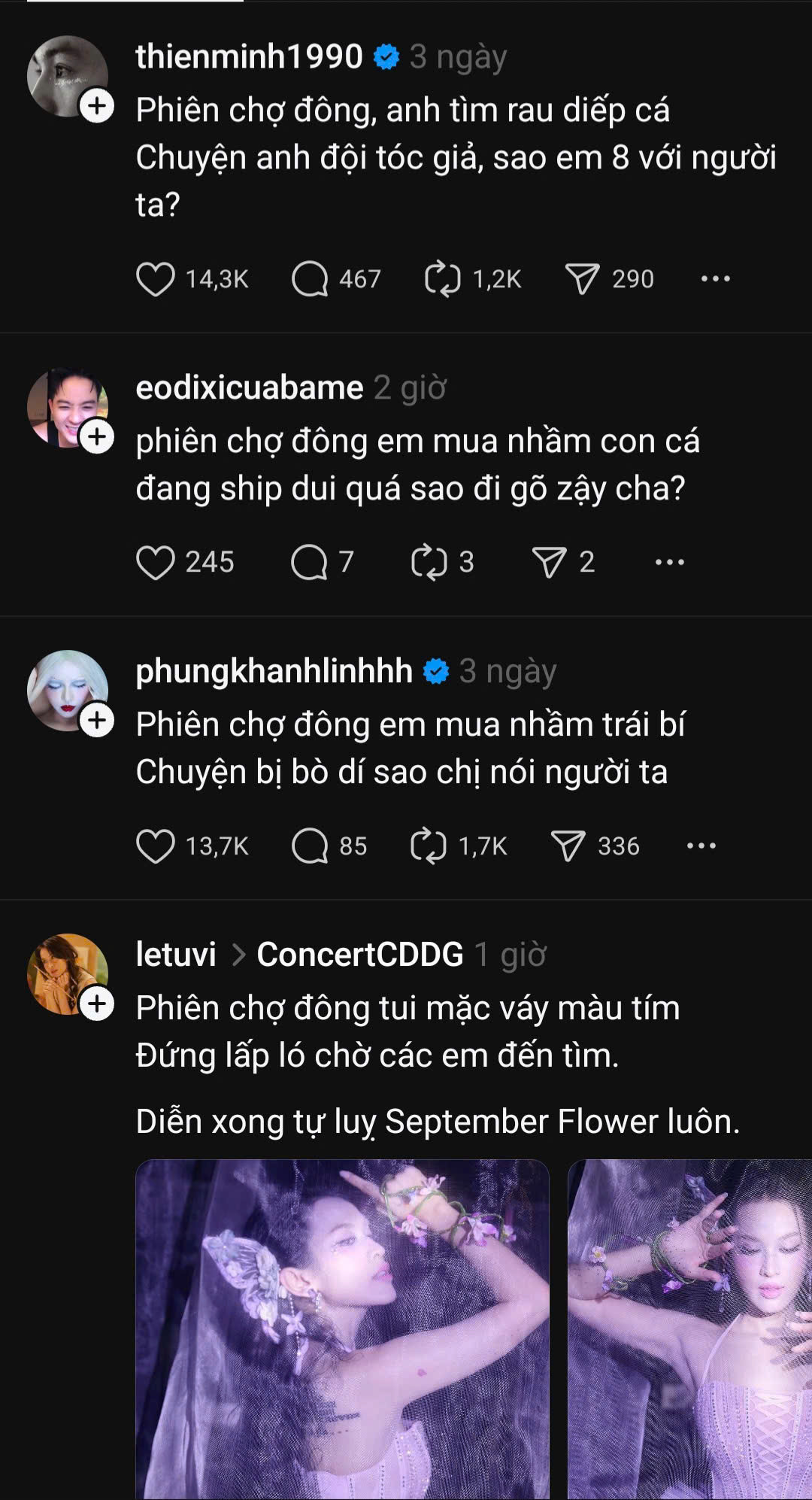 Trend "phiên chợ đông", "phiên chợ tình" đang gây sốt trên mạng xã hội. (Ảnh chụp màn hình) Trend "phiên chợ đông", "phiên chợ tình" đang gây sốt trên mạng xã hội. (Ảnh chụp màn hình)