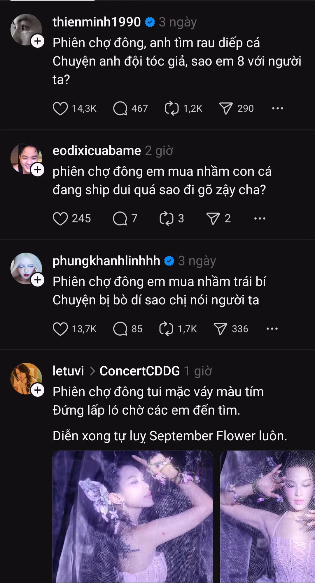 Trend "phiên chợ đông", "phiên chợ tình" đang gây sốt trên mạng xã hội. (Ảnh chụp màn hình)