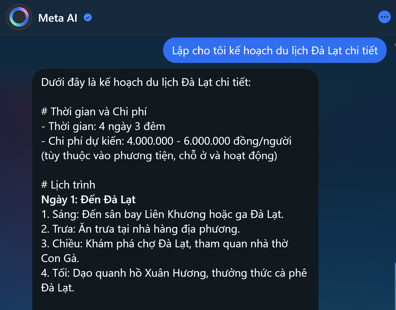 Giao diện của Meta AI. (Ảnh chụp màn hình) Giao diện của Meta AI. (Ảnh chụp màn hình)