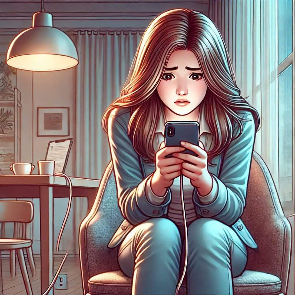 Hội chứng Nomophobia luôn gây cảm giác lo lắng, khó chịu cho người dùng khi phải rời xa chiếc điện thoại. (Ảnh minh họa bởi AI) Hội chứng Nomophobia luôn gây cảm giác lo lắng, khó chịu cho người dùng khi phải rời xa chiếc điện thoại. (Ảnh minh họa bởi AI)