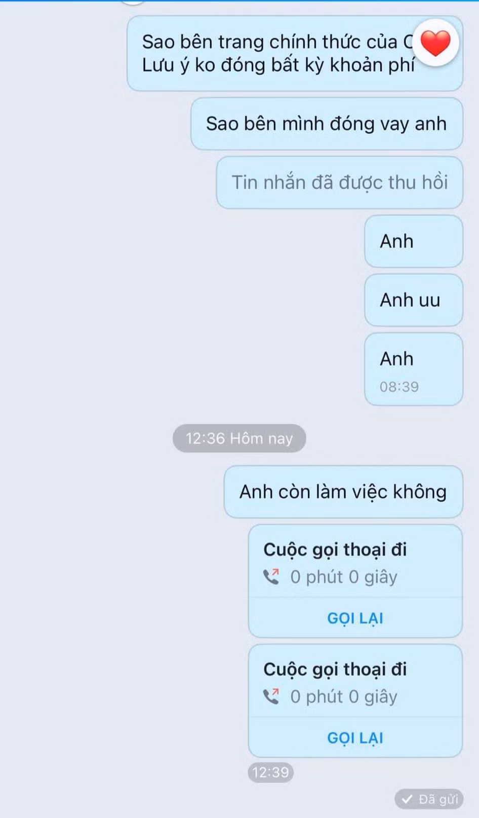Những cuộc gọi trong vô vọng của Quang Huy với đối tượng lừa đảo. (Ảnh: NVCC)