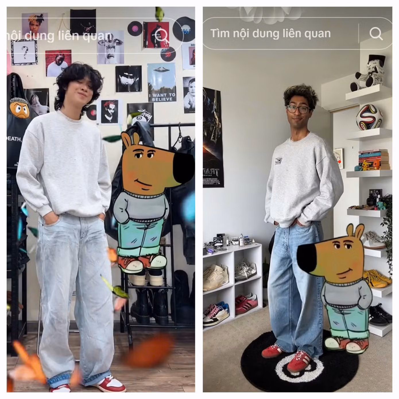 Cosplay trang phục "chill guy" trở thành trào lưu gây sốt trên các nền tảng mạng xã hội. (Ảnh: danimontash, wish4tyn14)