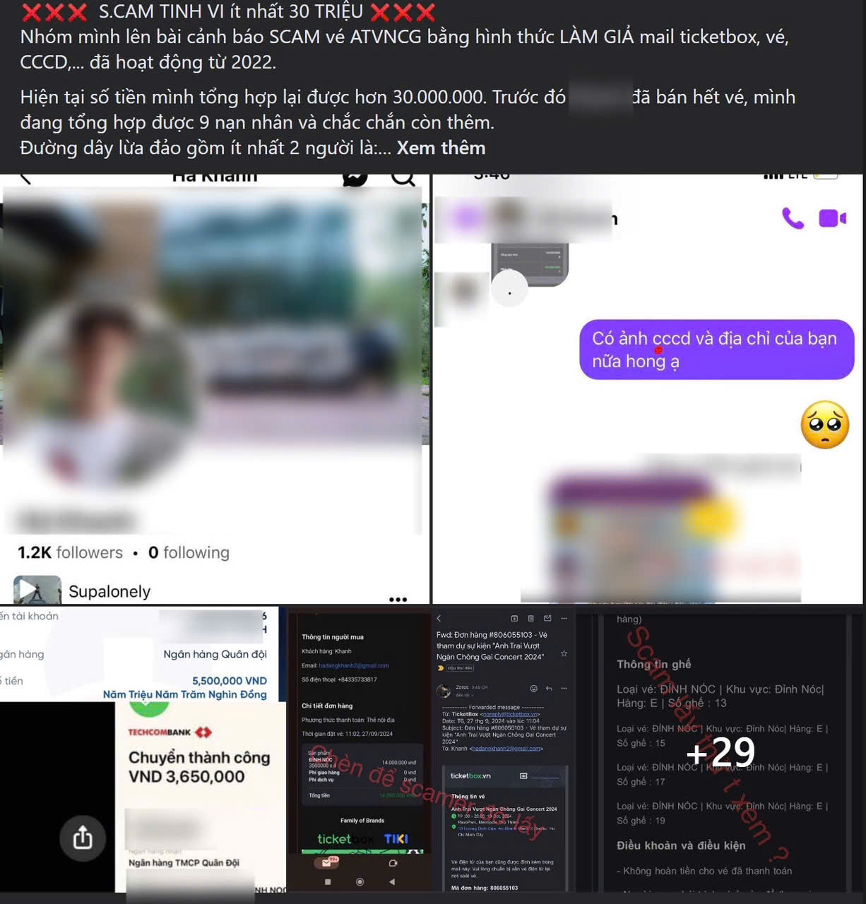 Nhiều bài viết cảnh báo lừa đảo trên các hội nhóm pass vé. (Ảnh chụp màn hình)