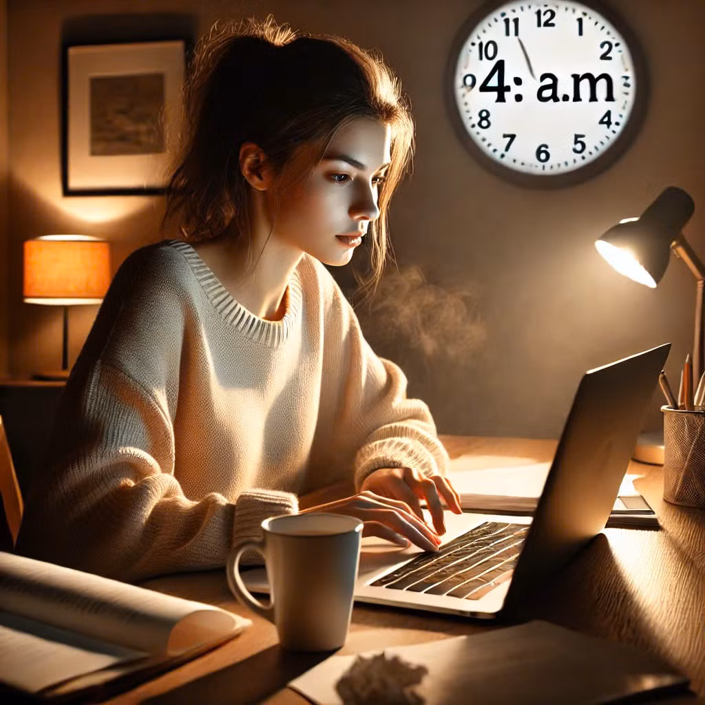 Nhiều bạn trẻ hiện nay hy sinh thời gian nghỉ ngơi để làm việc đến 3-4 giờ sáng. (Ảnh minh họa bởi AI).