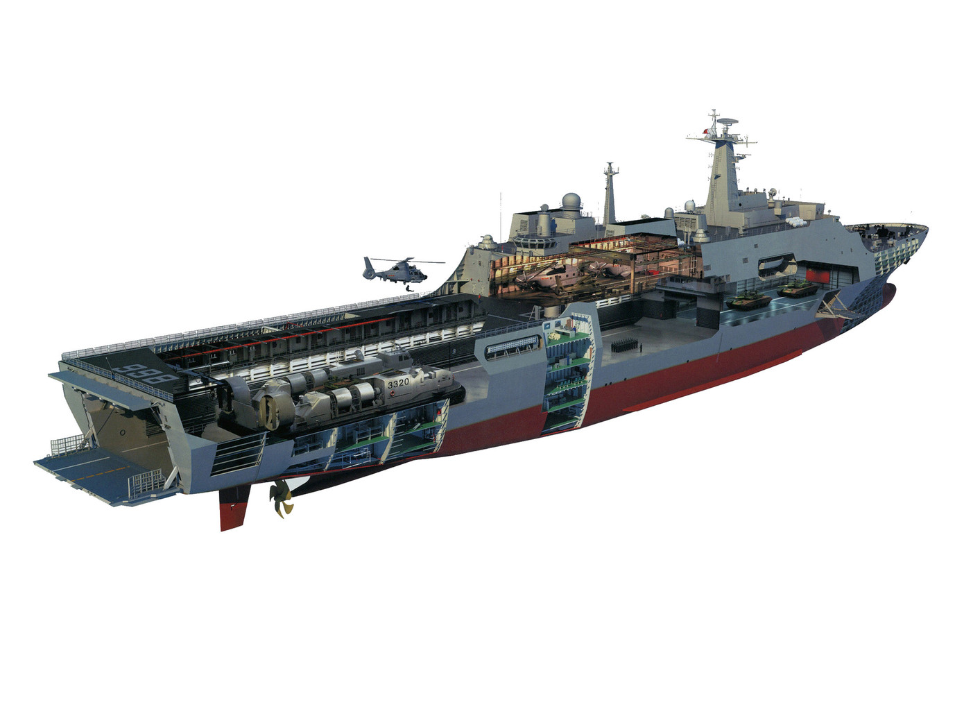 Sơ đồ mô phỏng 3D tầu đổ bộ, chỉ huy và cầu tầu mobile. 