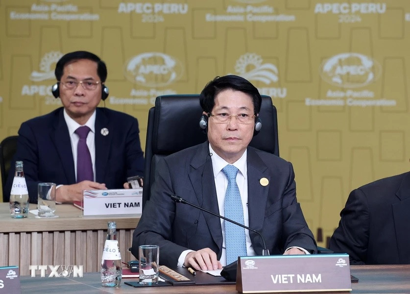 Chủ tịch nước Lương Cường dự Đối thoại không chính thức giữa các nhà lãnh đạo APEC với khách mời. (Ảnh: Lâm Khánh/TTXVN)