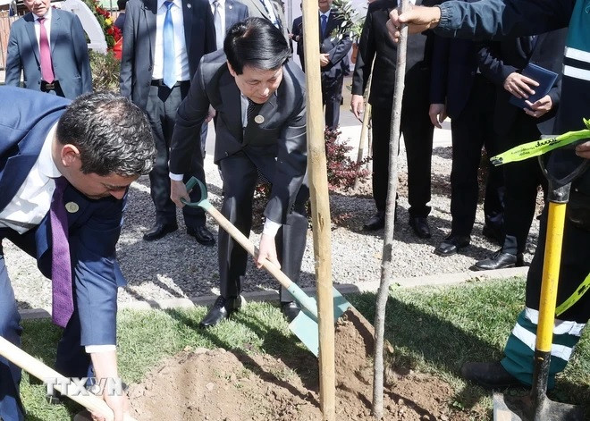 Chủ tịch nước Lương Cường trồng cây lưu niệm tại Công viên Chủ tịch Hồ Chí Minh ở quận Cerro Navia, thủ đô Santiago de Chile. (Ảnh: Lâm Khánh/TTXVN) Chủ tịch nước Lương Cường trồng cây lưu niệm tại Công viên Chủ tịch Hồ Chí Minh ở quận Cerro Navia, thủ đô Santiago de Chile. (Ảnh: Lâm Khánh/TTXVN)