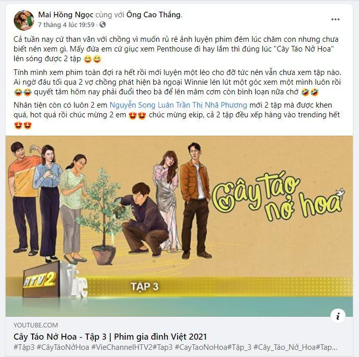 Bài đăng khen ngợi Cây Táo Nở Hoa của Đông Nhi trên Facebook