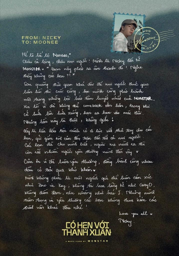Thư tay của thành viên Nicky Thư tay của thành viên Nicky