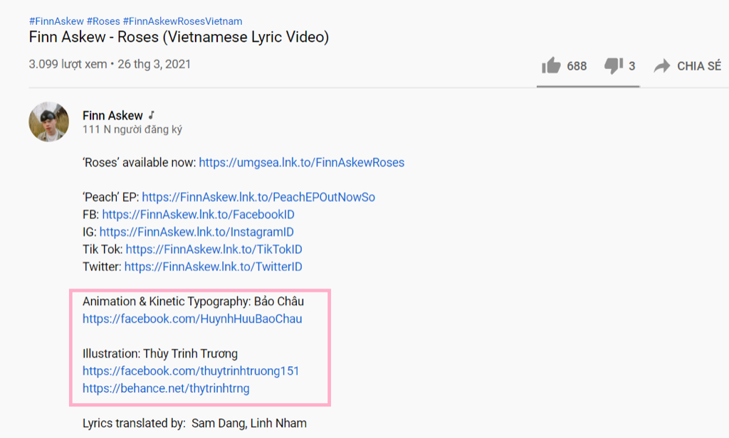 Tên của Thùy Trinh và Bảo Châu được ghi ở phần credit bên dưới lyrics video Roses. Tên của Thùy Trinh và Bảo Châu được ghi ở phần credit bên dưới lyrics video Roses.