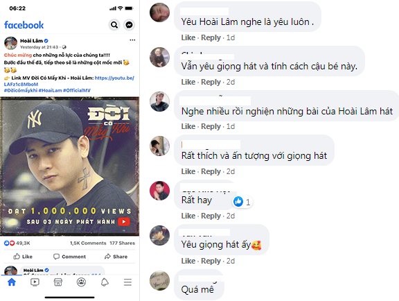 Một số bình luận tích cực dành cho ca khúc mới của Hoài Lâm Một số bình luận tích cực dành cho ca khúc mới của Hoài Lâm