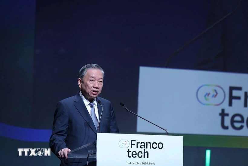 Tổng Bí thư, Chủ tịch nước Tô Lâm phát biểu tại Diễn đàn Doanh nghiệp Pháp ngữ về đổi mới, sáng tạo - Franco Tech. (Ảnh: Trí Dũng/TTXVN) Tổng Bí thư, Chủ tịch nước Tô Lâm phát biểu tại Diễn đàn Doanh nghiệp Pháp ngữ về đổi mới, sáng tạo - Franco Tech. (Ảnh: Trí Dũng/TTXVN)