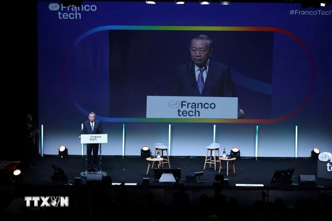Tổng Bí thư, Chủ tịch nước Tô Lâm phát biểu tại Diễn đàn Doanh nghiệp Pháp ngữ về đổi mới, sáng tạo Franco Tech. (Ảnh: Trí Dũng/TTXVN) Tổng Bí thư, Chủ tịch nước Tô Lâm phát biểu tại Diễn đàn Doanh nghiệp Pháp ngữ về đổi mới, sáng tạo Franco Tech. (Ảnh: Trí Dũng/TTXVN)